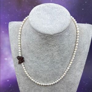 Natural Pearl Necklace with Smokey Quartz Butterfly Accent
